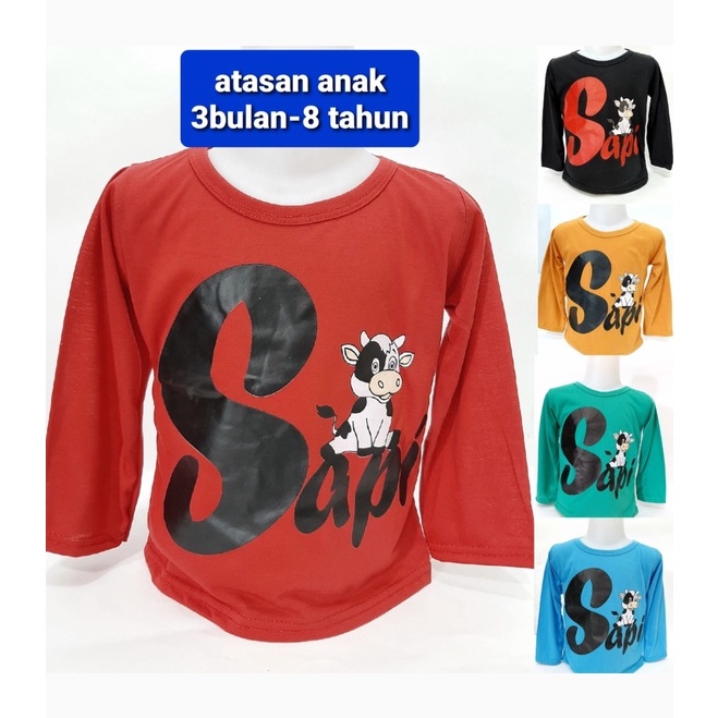 Kaos Anak laki laki lengan panjang oblong atasan pakaian cowok gambar sapi murah