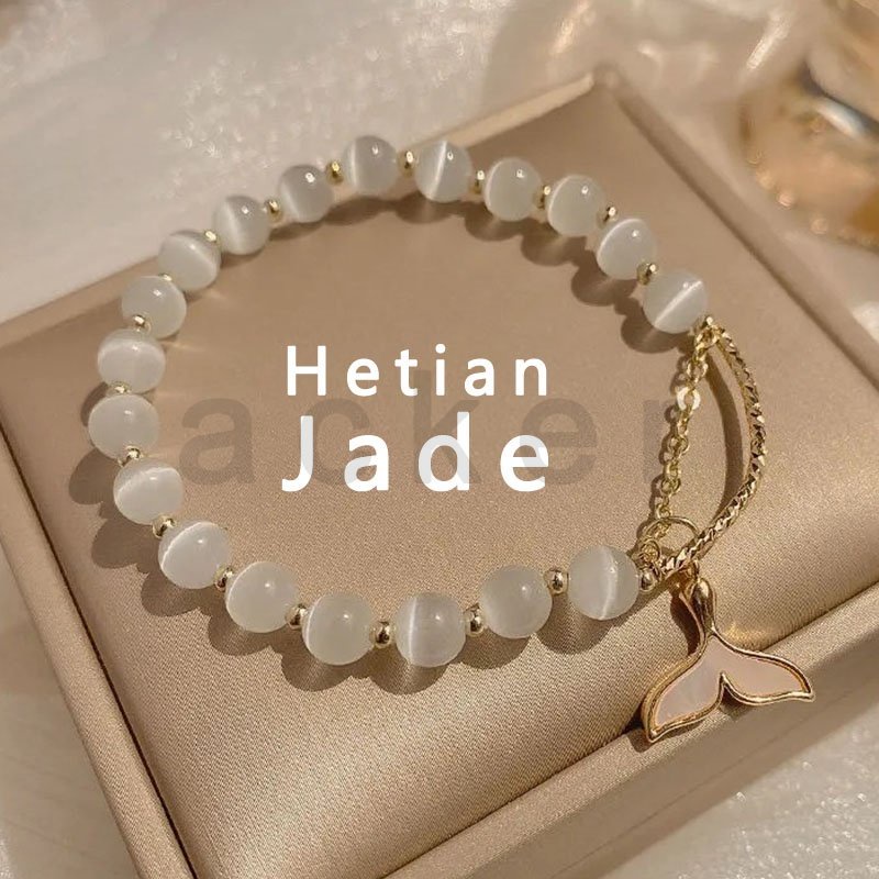 Ins Gelang Tangan Manik-Manik Batu Opal Natural Hetian Aksen Ekor Ikan Untuk Wanita ACKER