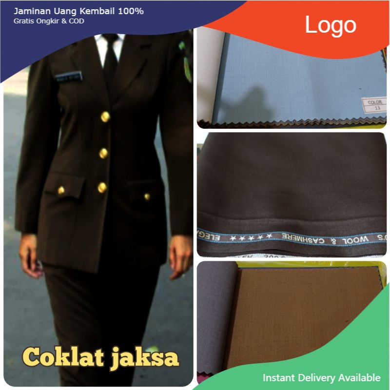 kain coklat khaki premium seragam dinas pns, asn, kejaksaan, biru navy, putih semi wool