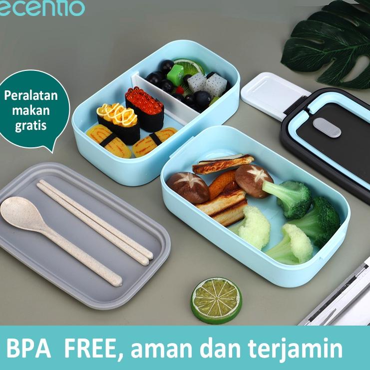 Kualitas Terkini ecentio Lunch Box kotak Makan Biru 1600ml portabel Double-Layers Tahan bocor tempat