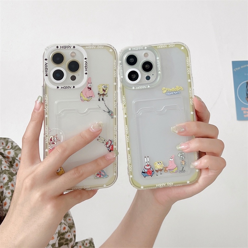 Soft Case Silikon Transparan Motif SpongeBob SquarePants Untuk Iphone 13 12 11 Pro X XS Max XR 7 8 Plus SE