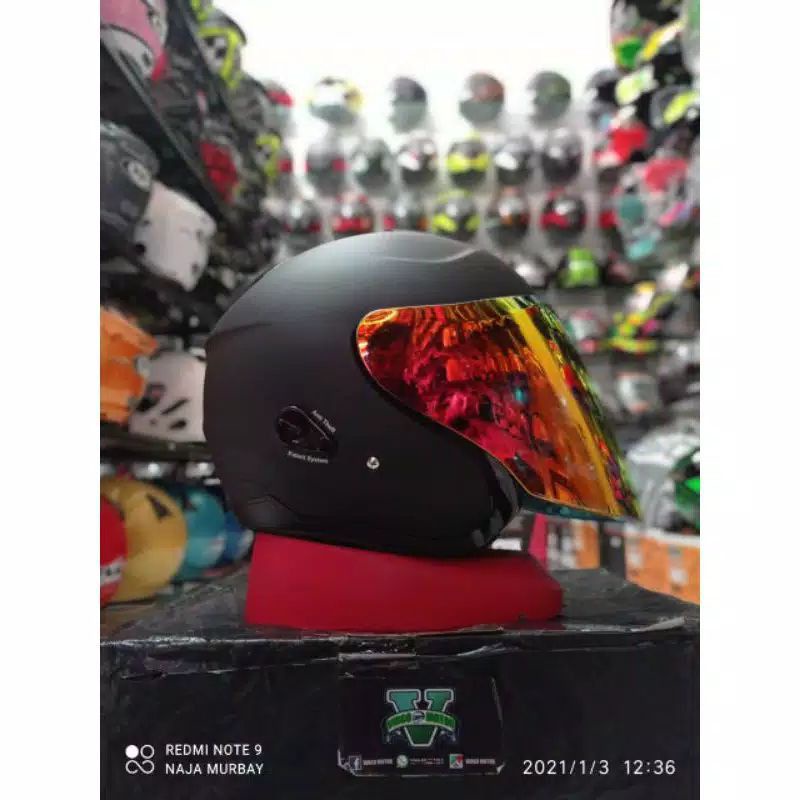 HELM KYT KYOTO BLACK DOFF+VISOR VENOM RED GOLD SNI DOT TERMURAH
