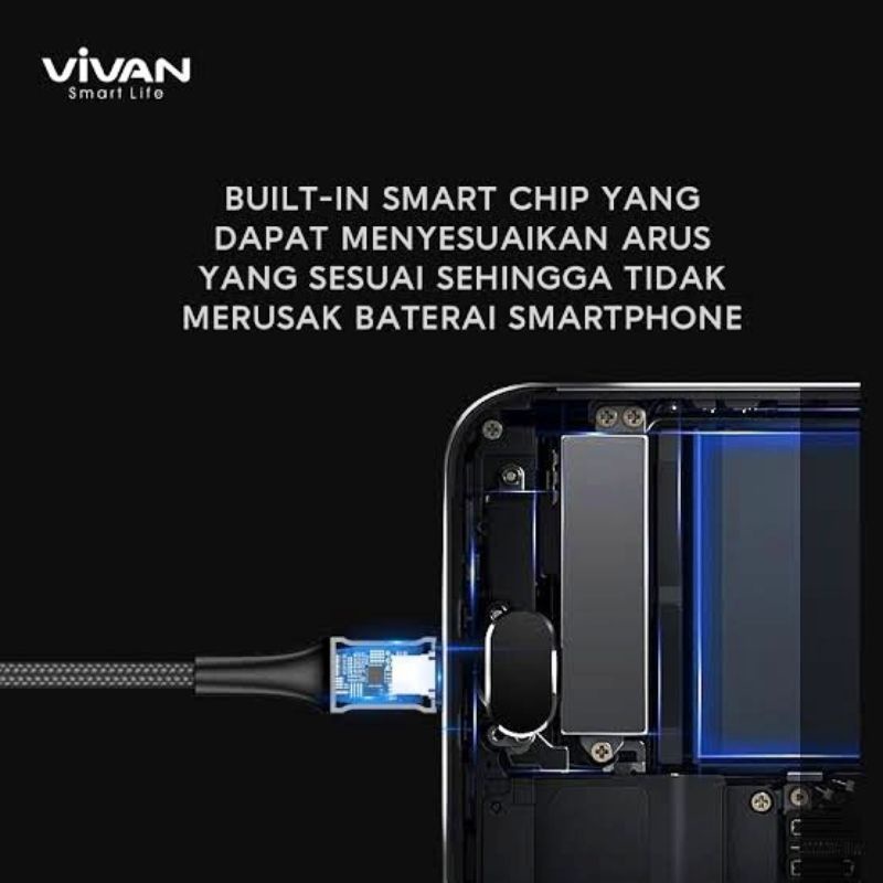 (VIVAN VD-M) Kabel Data Vivan Micro Usb &amp; Type C Quick Charge 2.4A Led Light Smart Protection Cable