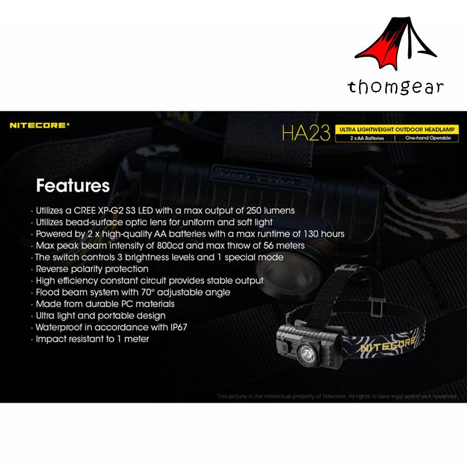 Headlamp Nitecore Ha23 Headlamp Senter Kepala Led Cree Xp-G2 S3 250 Lumens Jm Thomgear Paiton