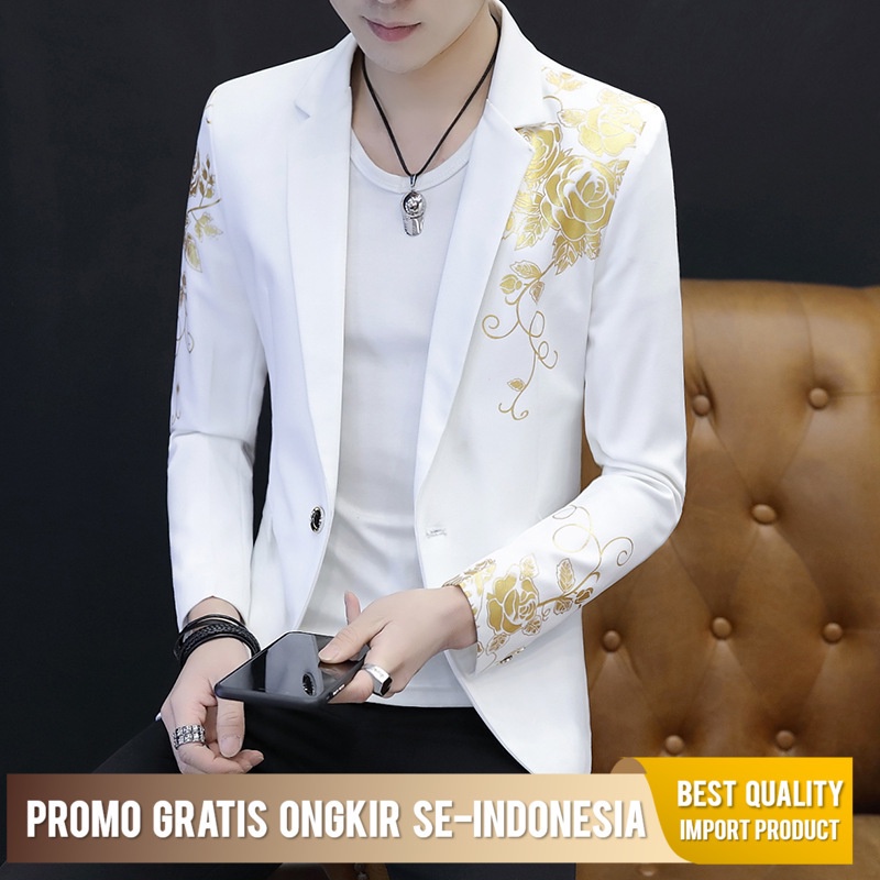 Blazer Pria Men's Night Thin Coat Korean Print Trend Small Suit Hairdresser Slim
