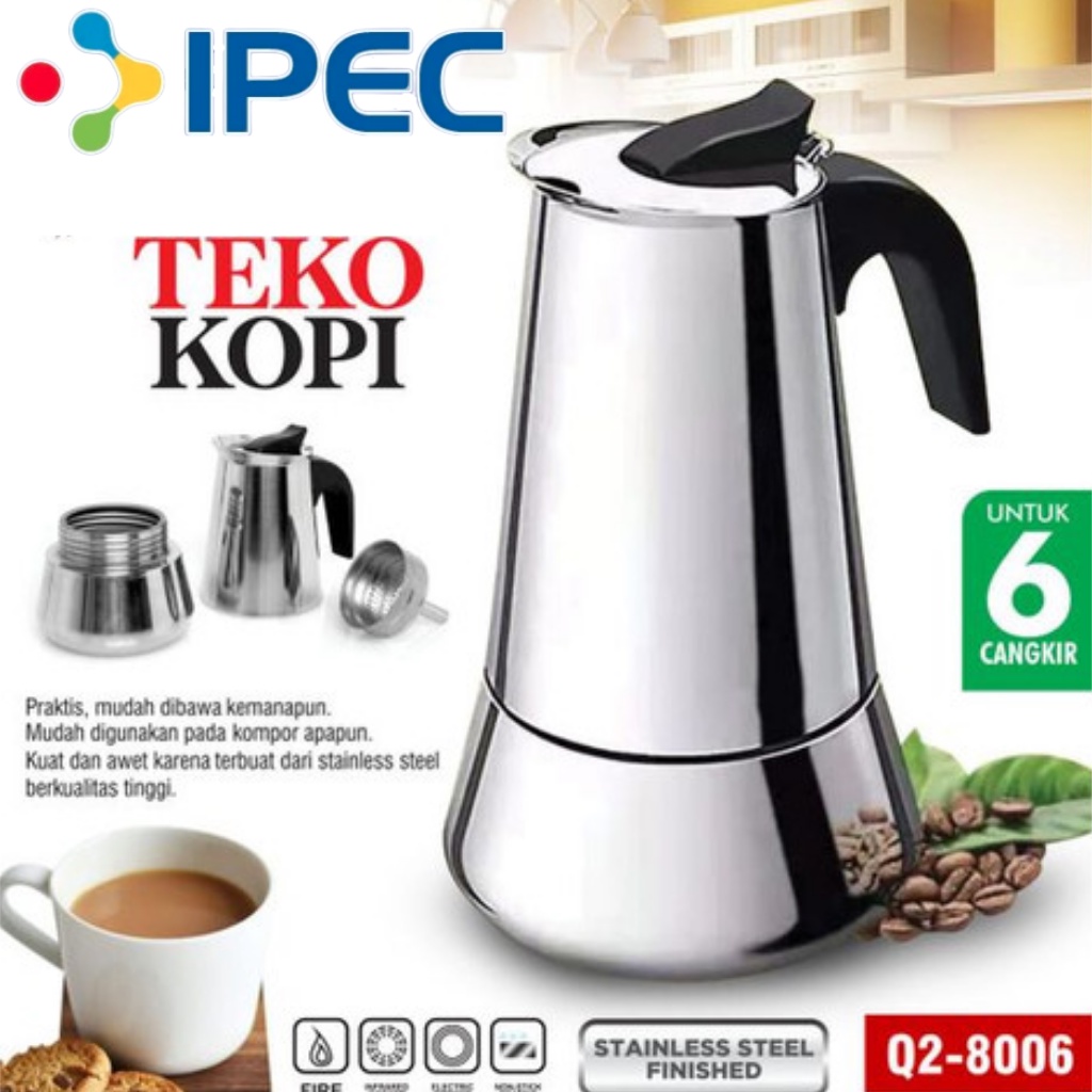 Teko Kopi Stainless Steel 300ml / Moka Pot Coffee Stainless Steel / Teko Espresso Kopi Stainless Steel 8006