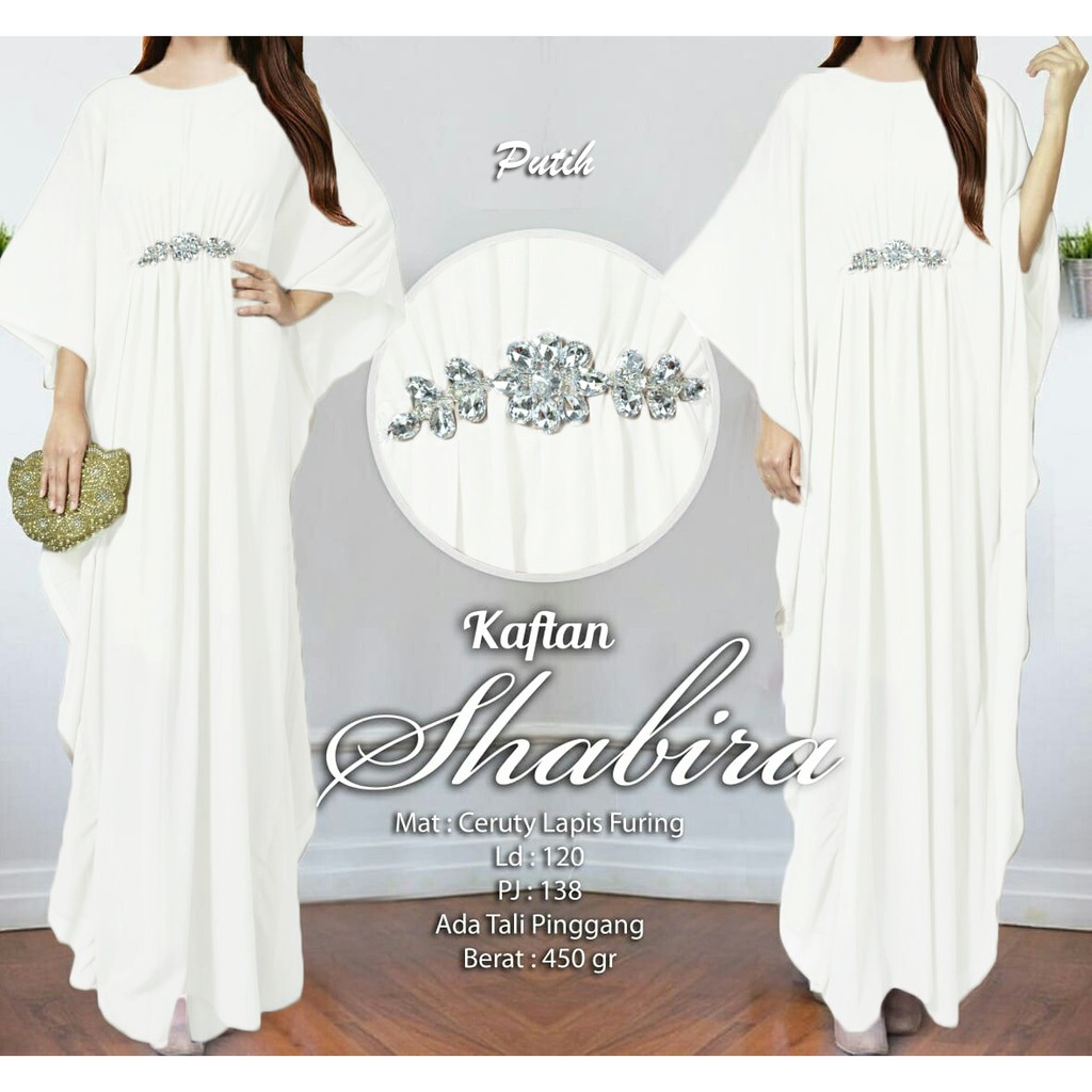 Arnis Shabira Kaftan Original Busui Friendly Ceruty Babydoll-putih