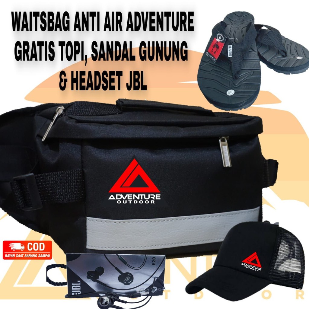 ( bayar ditempat )TAS PINGGANG PRIA ANTI AIR - BONUS TOPI + SANDAL + DAN HEADSET JBL