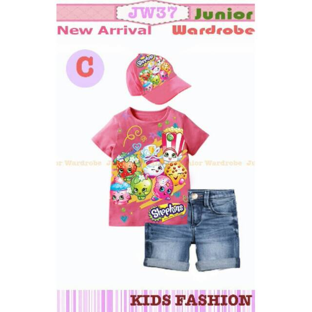 Junior wardrobe / jw 37 / set anak + topi / setelan anak shopkins / baju fashion anak jw 37