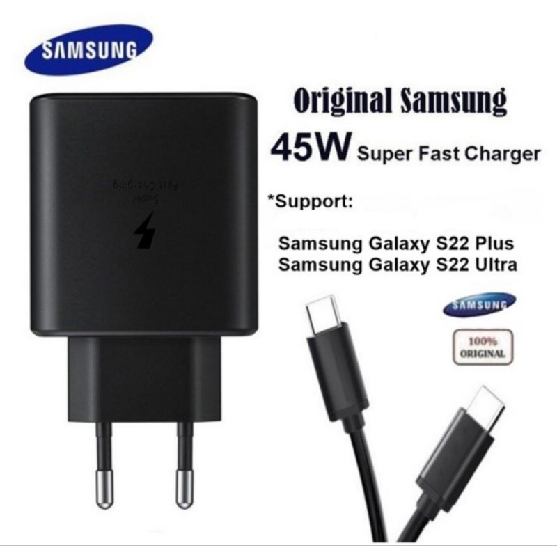 CHARGER SAMSUNG 45W GALAXY S22+ / S22 ULTRA / NOTE10+ / S22 PLUS SUPER FAST CHARGING USB TYPE-C ORIGINAL