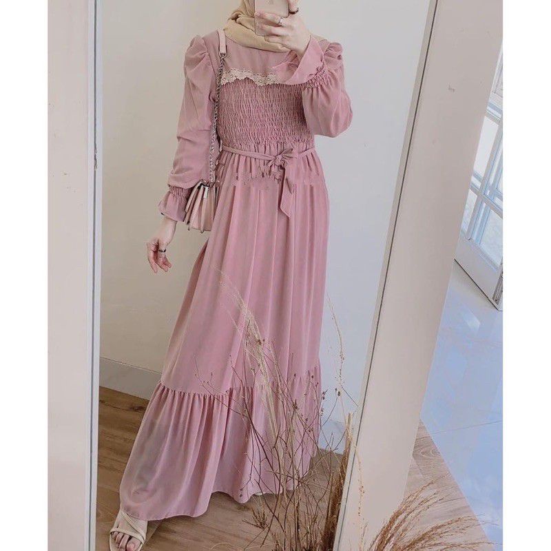 GAMIS SYAFELA REMPEL RENDA DAILY BUSUI WANITA DRESS MOSCREPE PREMIUM