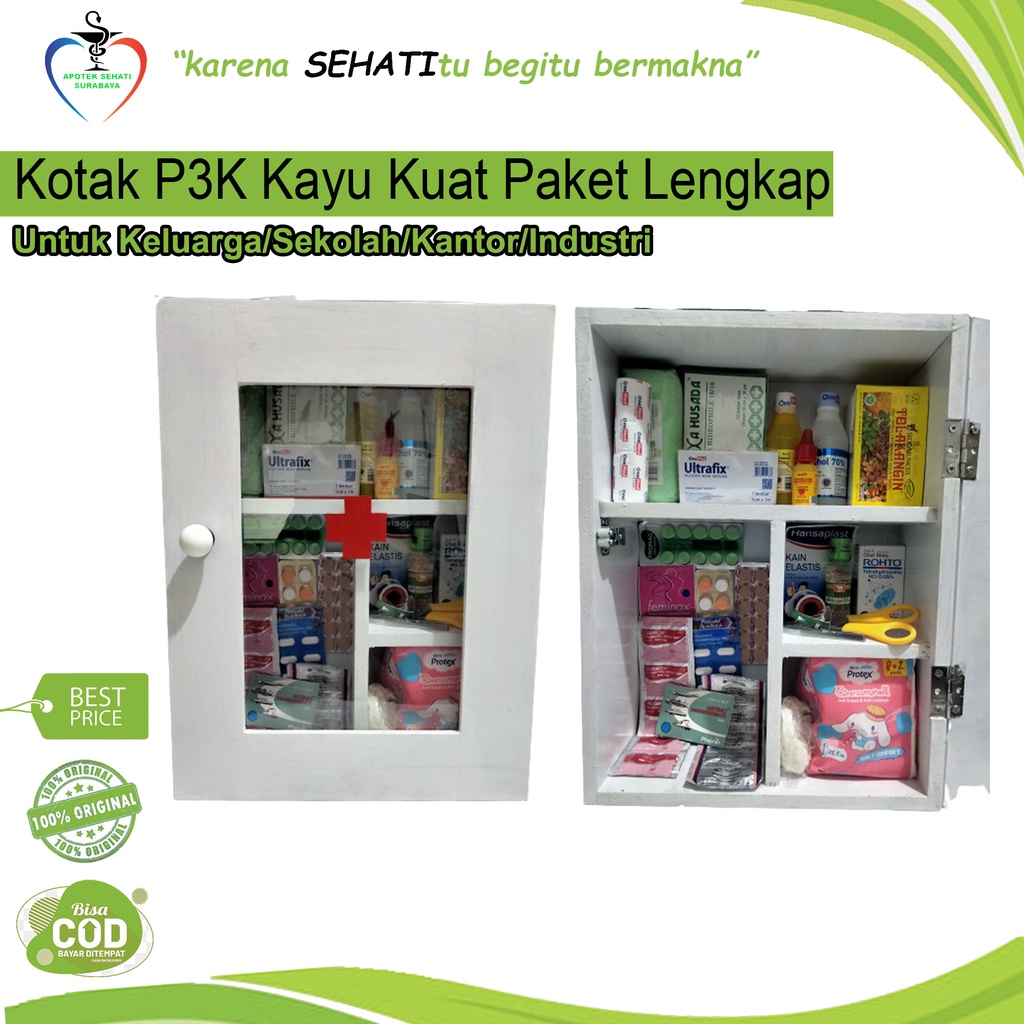 KOTAK P3K KAYU WARNA PUTIH LEMARI PENYIMPAN OBAT GANTUNG