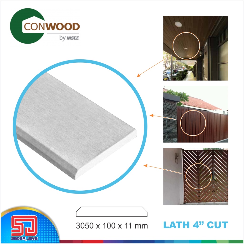 Conwood Lath 4&quot; Cut 10cm Plank Decorative Dekorasi Plafon Pagar Fiber Cement Tekstur Kayu