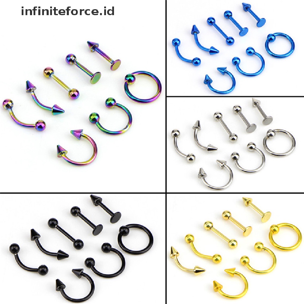 Infiniteforce.id 8pcs / Set Cincin Tindik Alis / Hidung / Bibir 16g Bahan Stainless Steel