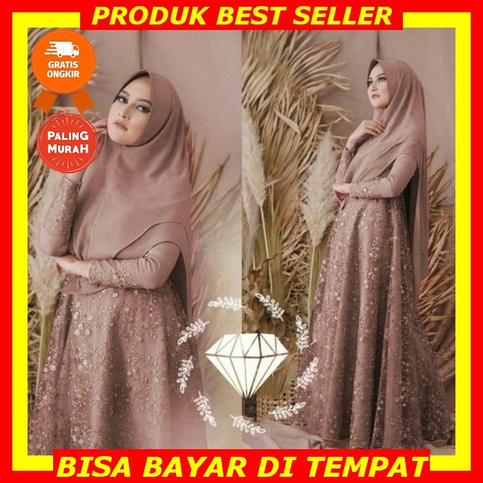 Jumbo Ready Gamis Brokat Nadine Luna Vekka Model Terbaru | Gamis Wanita Muslimah Syar'I Mewah Murah 