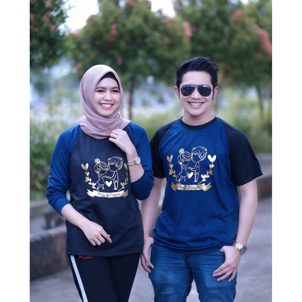 Kaos Raglan Couple Custom Nama Pasangan / keluarga / family
