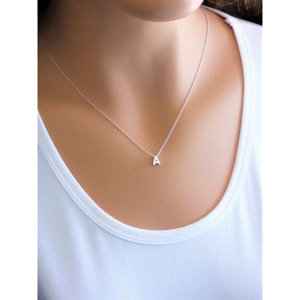 Kalung Huruf Wanita Titanium Simple Alpha - Kalung Inisial Kecil Anti Karat - Kalung Silver Necklace