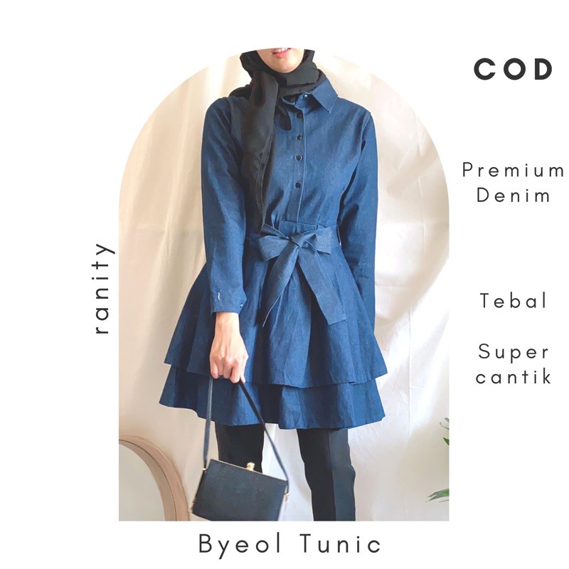 Byeol denim dress fashion wanita muslim gaun jeans ruffle