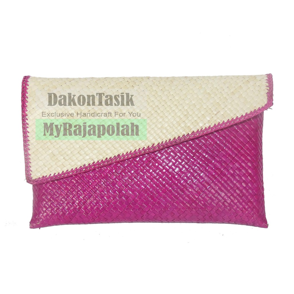 Dakon Tasik - Clutch Dompet Pesta Anyaman Pandan Model Miring Size M 27 x 16 cm