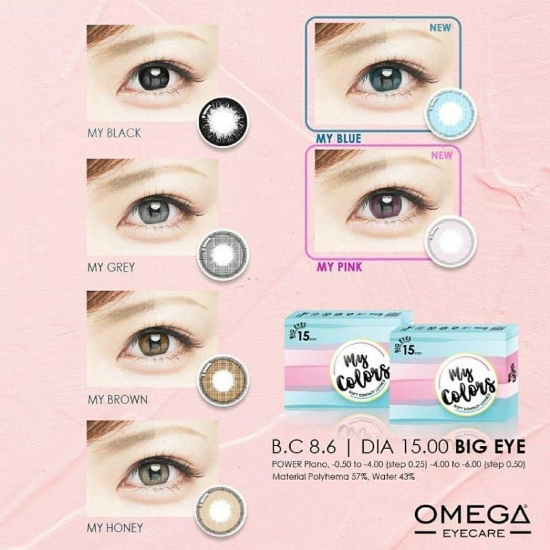 COD Paket Softlens My Colors Normal Dia 15mm + Air Softlens Ice 60ml + Pinset + Lenscase | Softlens Omega My Colors