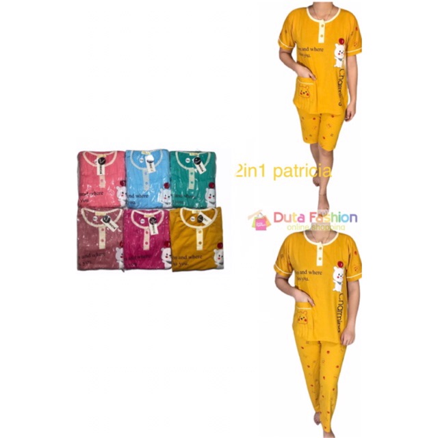Piyama 3in1 patricia warna muda / baju tidur patricia bahan berkwalitas