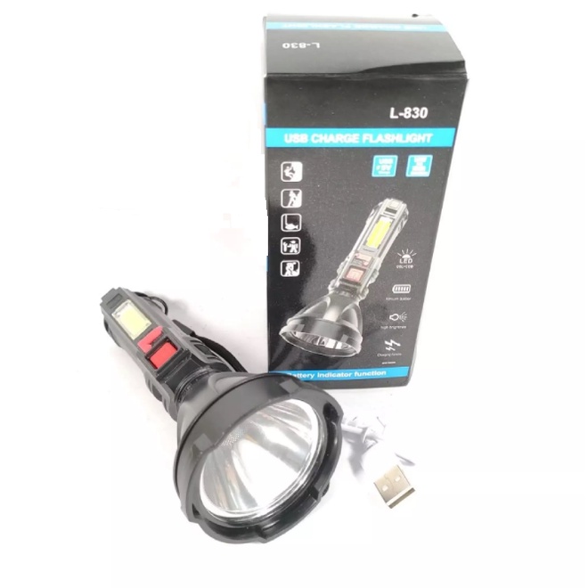 Senter USB rechargeable torch flashlight led COB L 830