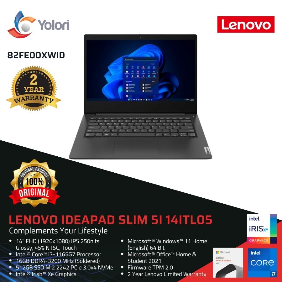 LENOVO IdeaPad Slim 5i 14ITL05 i7-1165G7 16GB 512GB Iris Xe  Windows 11 + OHS 2021 (82FE00XWID)