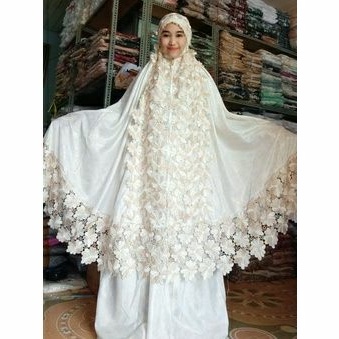 MUKENA VOIL ATAS BAWAH RENDA CANTIK JUMBO DEWASA /MUKENA FOIL RENDA TWOTONE LEBAR MEWAH KATUN FOIL D