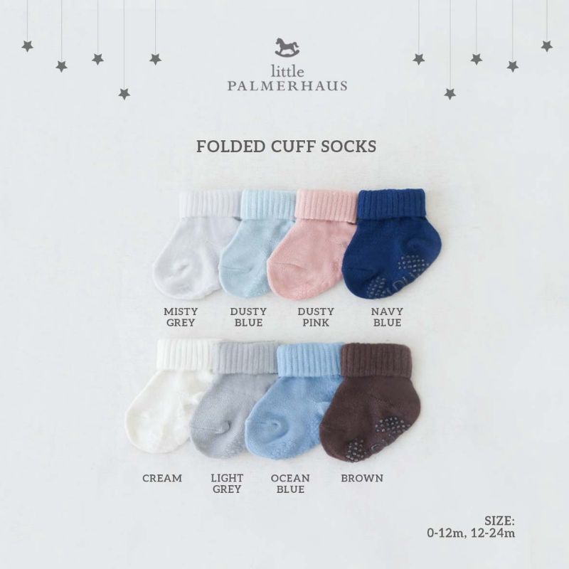 Kaos Kaki Bayi Polos Little Palmerhaus (Folded Cuff Socks) Warna Netral Pastel 0 3 6 9 12 24 Bulan 1 2 Tahun