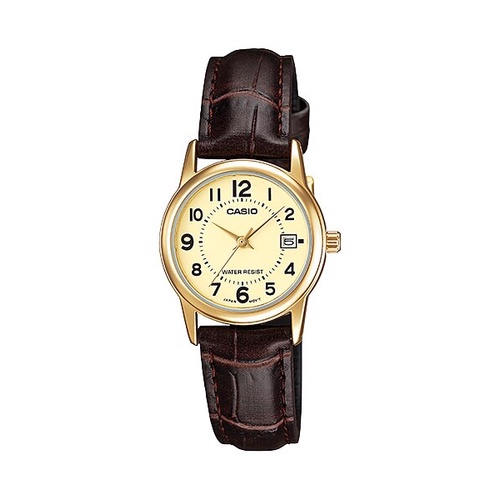 Casio Original LTP V002GL / LTP-V002GL-1B 7B 9B Jam Tangan Kulit Wanita Analog Gold