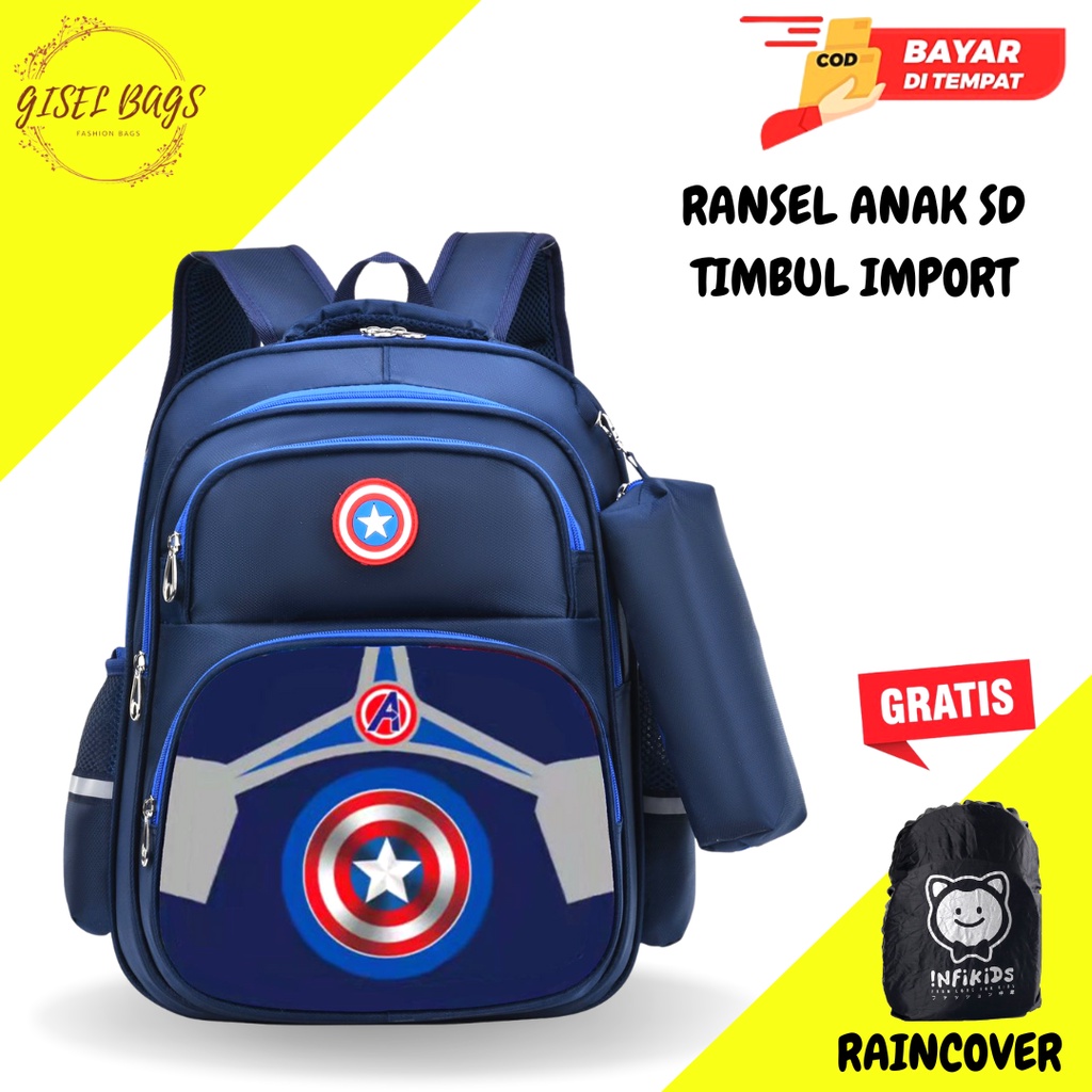 Tas anak laki laki sekolah tk sd import gambar timbul karakter superhero waterproof