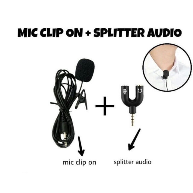 Paket Youtube Youtuber Vlog Vlogger Smule Alat Rekaman - Mic Clip on &amp; Audio Splitter U Shape