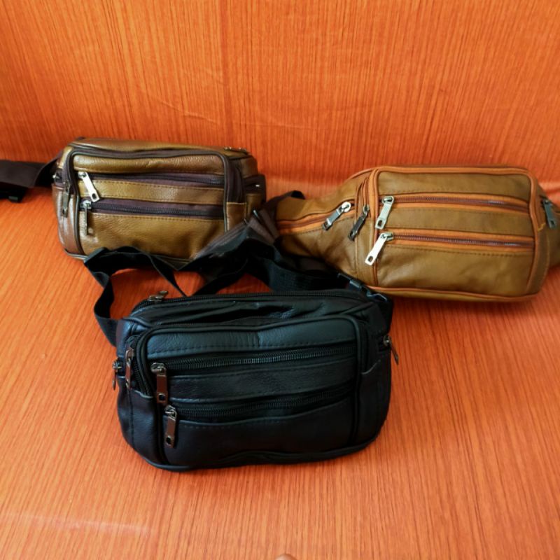 Tas Selempang Pria Waistbag Pimggang Full kulit asli garut