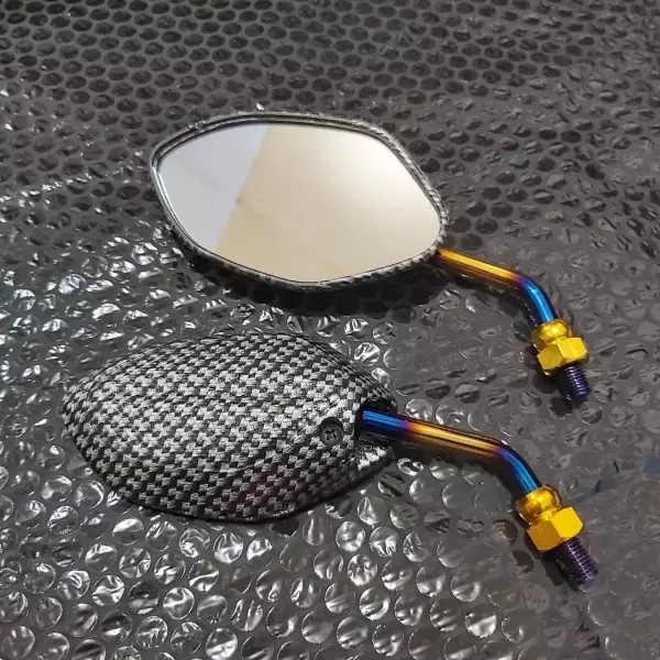 Spion beat mini karbon twotone Bakaran , Spion karbon twotone tangkai pendek untuk semua motor Honda