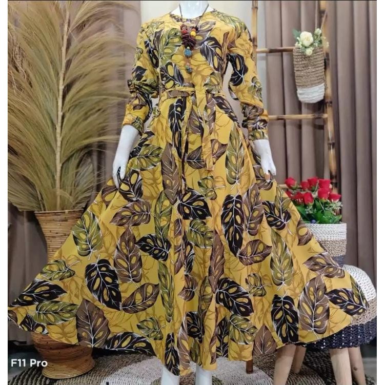 GAMIS KLOK MONALISA MONALISA MOTIF DAUN BOLONG