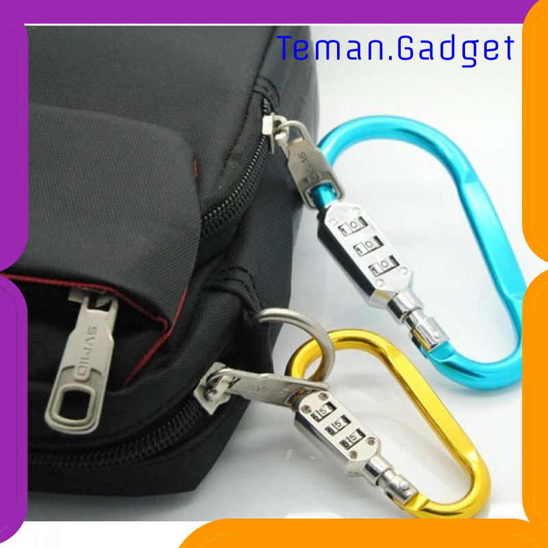 TG-ID029 ALUMINUM ALLOY D-TYPE LOCK CARABINER 3 DIAL PASSWORD PADLOCK - CRBR488