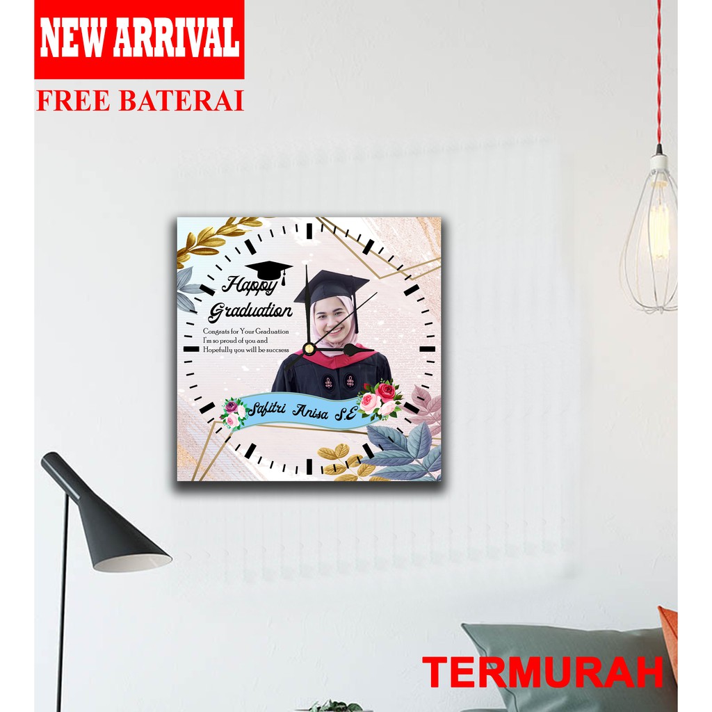 (COD) Jam Dinding Kayu Unik Custom Foto Hadiah Kado