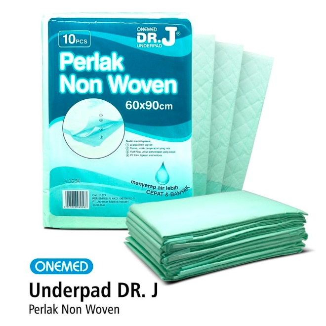 Underpad Onemed Underpad Dr. J Perlak Alas Popok 60 x 90 cm Isi 10 Lbr