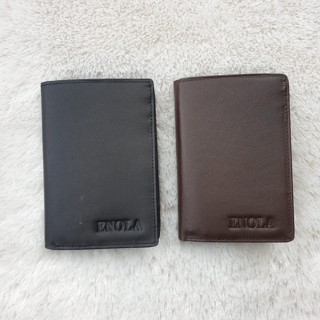 ENOLA Dompet Pria Kulit Asli Model Lipat Buku Paspor Berdiri 3/4 Dompet Kulit Sapi Asli 3412 Enola Original-5