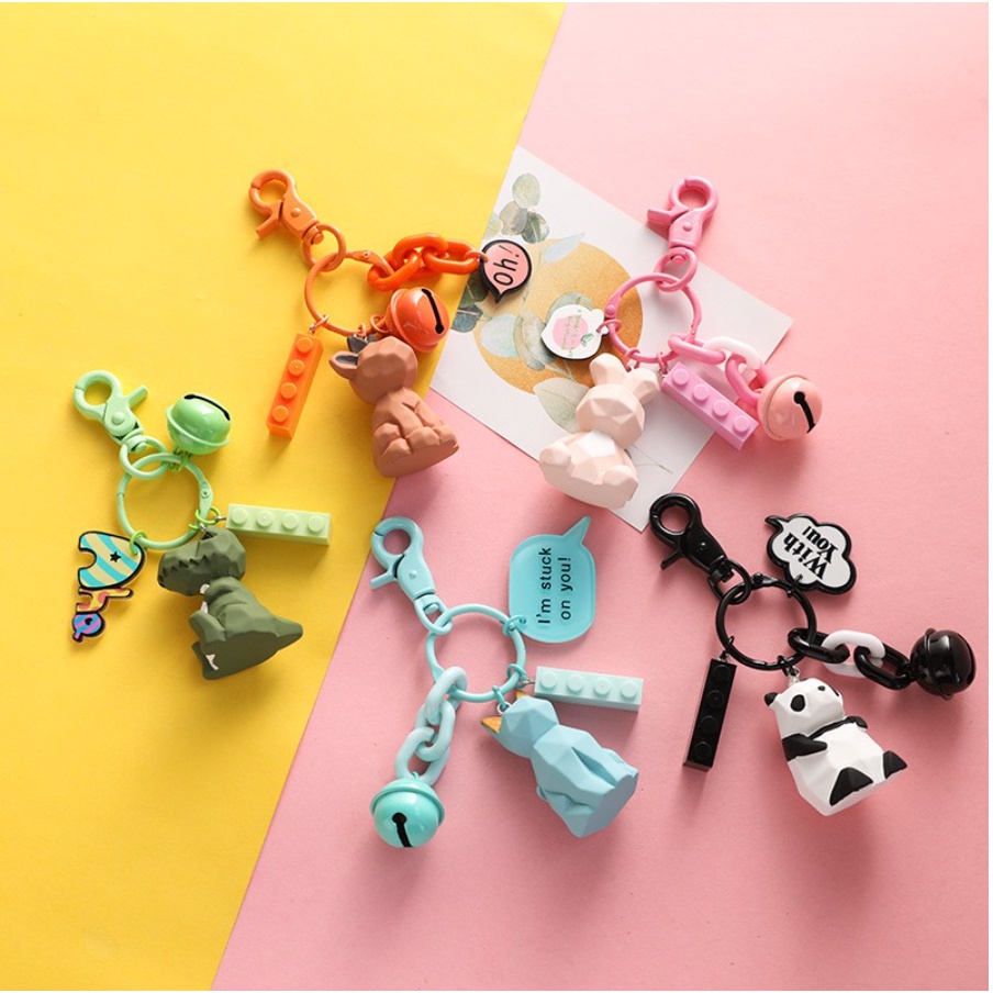 Gantungan Kunci Lucu Motif Hewan Dinosaurus Kelinci Rusa Kucing Geometri Gaya Nordic Bahan Silikon / Key chain Aesthetic / Gantungan Kunci Tas