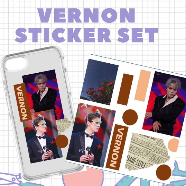 DIY sticker set seventeen maknae line aesthetic case hp sticker korea kpop seungkwan vernon dino