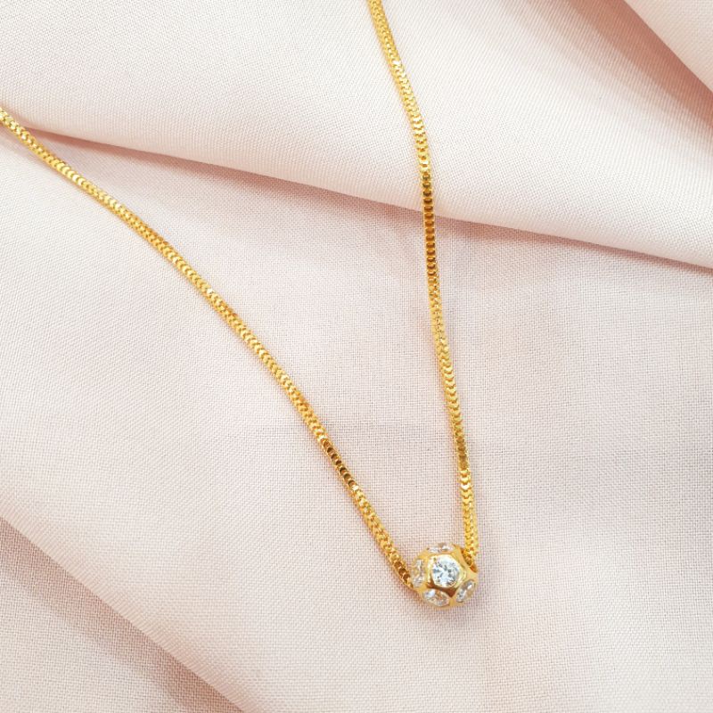 Kalung dewasa model melano + liontin bola permata emas asli kadar 420 / 400