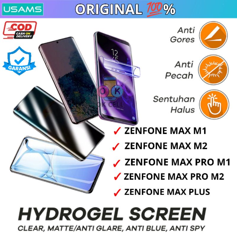 USAMS Hydrogel Anti Gores Blue Light Matte Glare Spy Asus Zenfone Max Pro M1 M2 Plus Full Layar