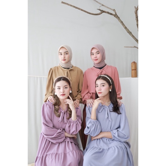 GLENCA MAXI DRESS (Ld 100 Pjg 131) - Gamis Polos Crinkle Aksen Layer