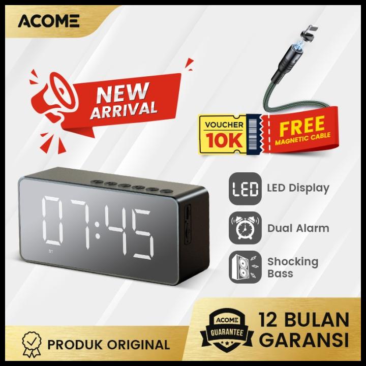 Acome Speaker Bluetooth 5.2 Jam Alarm Led Shocking Bass Garansi A17