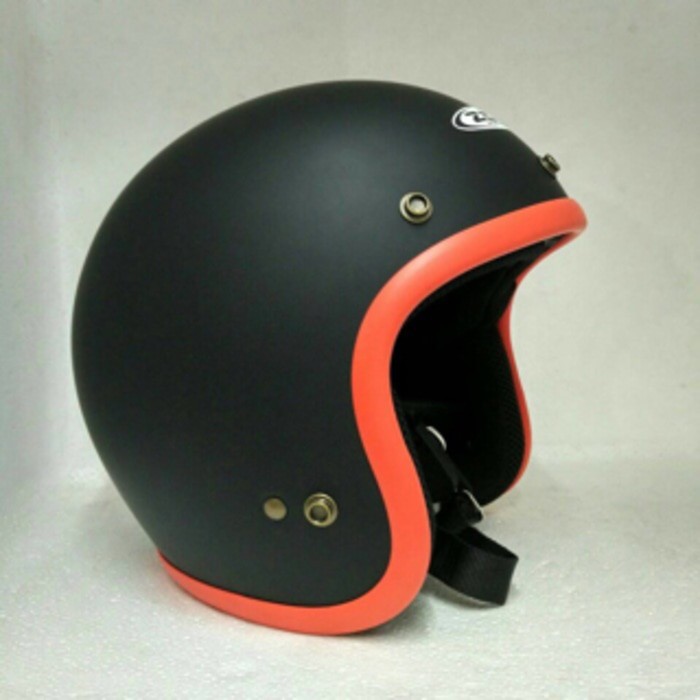 ZEUS 385 matt black doff red helm retro classic bogo import hitam doff