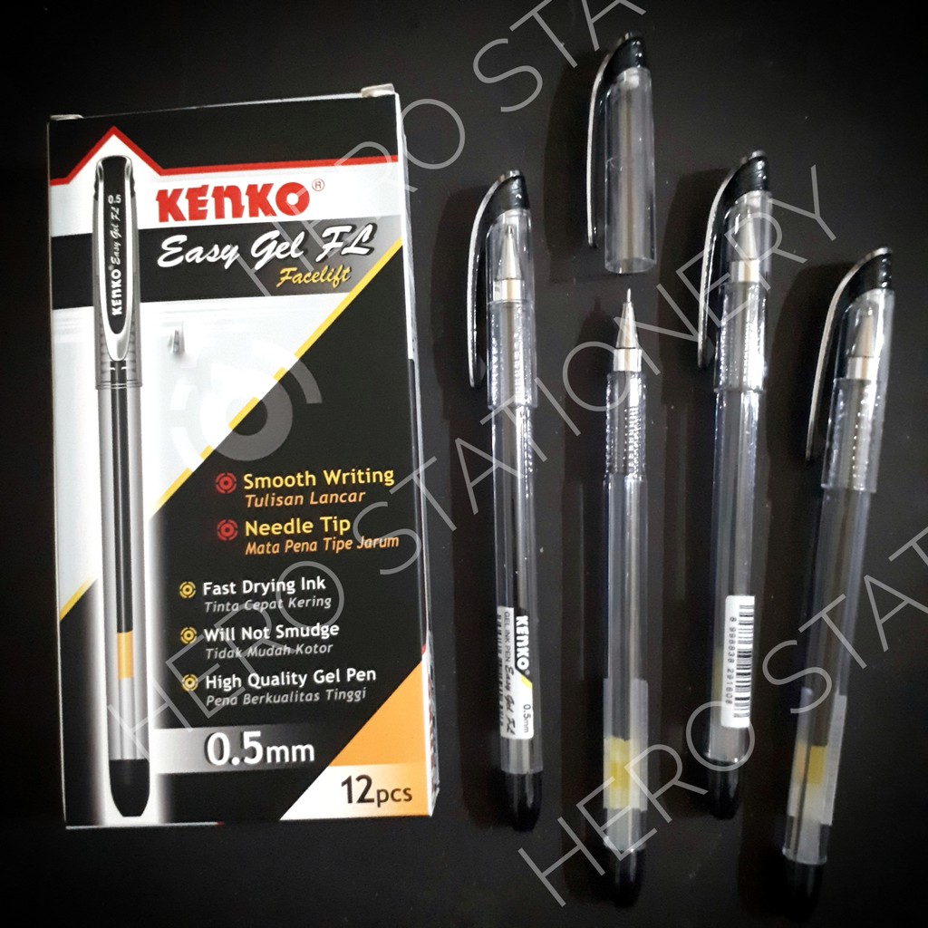 

Pen gel kenko easy gel facelift 0,5 mm tinta hitam . 12 unit