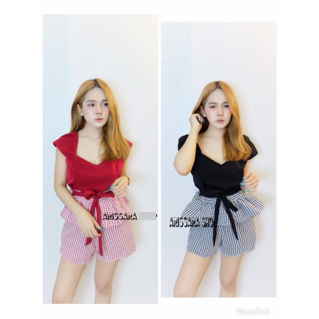 Baju Jumpsuit Wanita Short 566 Js / Jamsuit Korean Style Wanita Bahan Scuba Kombi Crepe motif Square