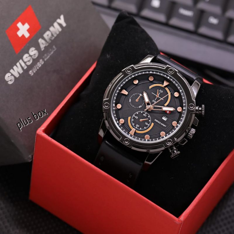 JAM TANGAN PRIA SWISS TANGGAL AKTIF / JAM TANGAN PRIA ARMY TALI KULIT