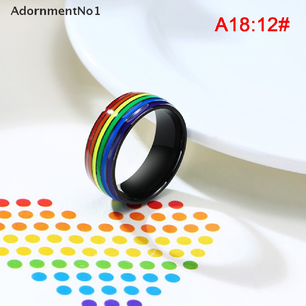 (AdornmentNo1) Cincin LGBT Bahan Stainless Steel Warna Pelangi